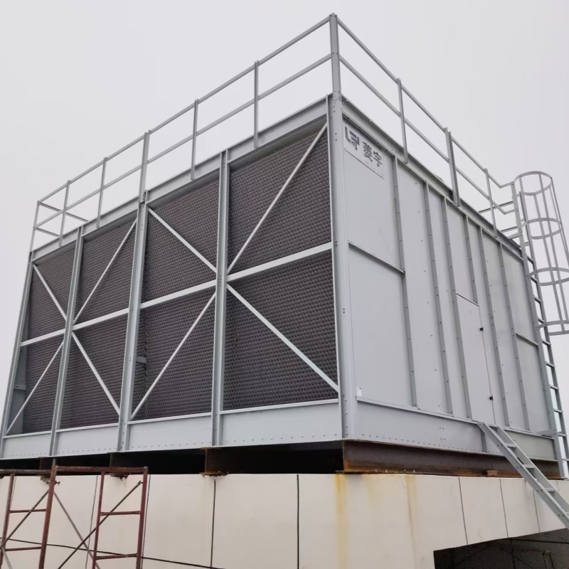 河南新乡菱宇喷塑工艺的方形横流式钢板冷却塔安装完成